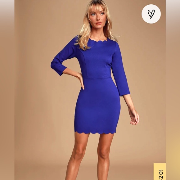 Allysin Royal Blue Scalloped Bodycon Mini Dress - Picture 1 of 3